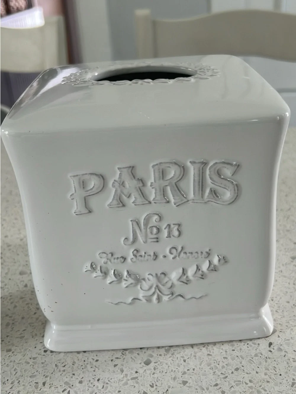 Paris Ceramic White Soap Dispenser and Tissue Cover Set